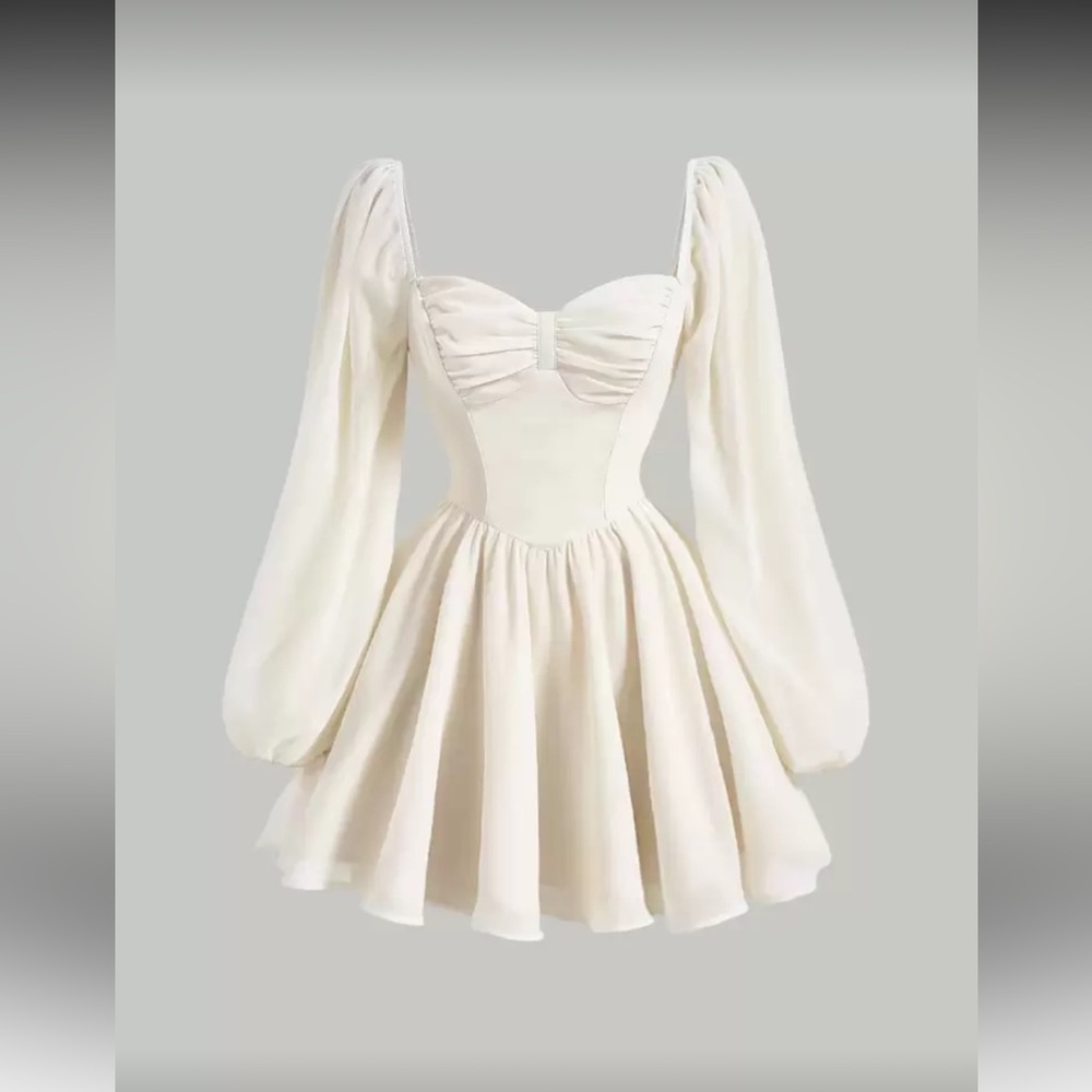 Elegant Cream Puff Sleeve Dress - Picture 1 of 4